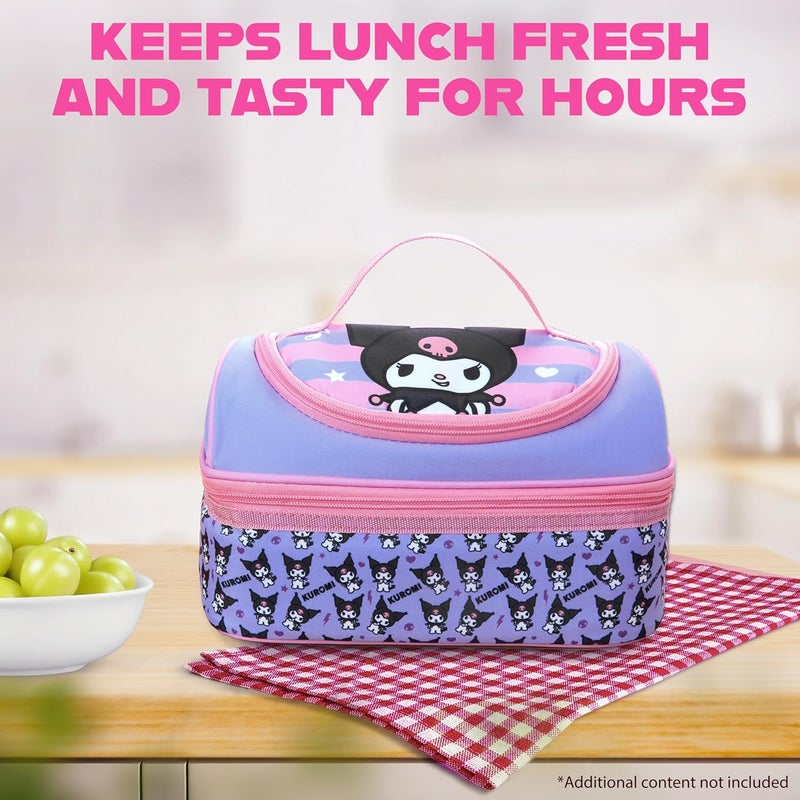 Get Trend Hello Kitty Kuromi Insulated Lunch Bag Two Compartments Anime Kawaii Lunch Box Cooler Bag for Picnic Gifts for Kids (Multi Kuromi) - Image 5